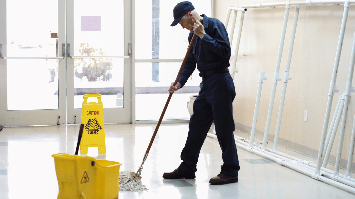 Dust mopping hospital floor