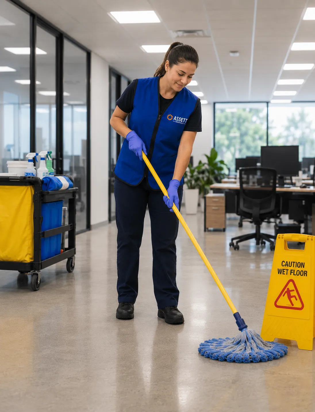 commercial-cleaner-boise-office Commercial cleaner mopping floors of Boise office building